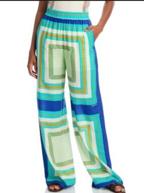 NWT! Simkhai Swim Yvonne Silk Blend Scarf Print Wide Leg Pants M Resort Mykonos